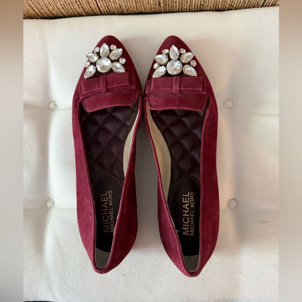 Michael Kors Burgundy Flats with Crystal Embellishments